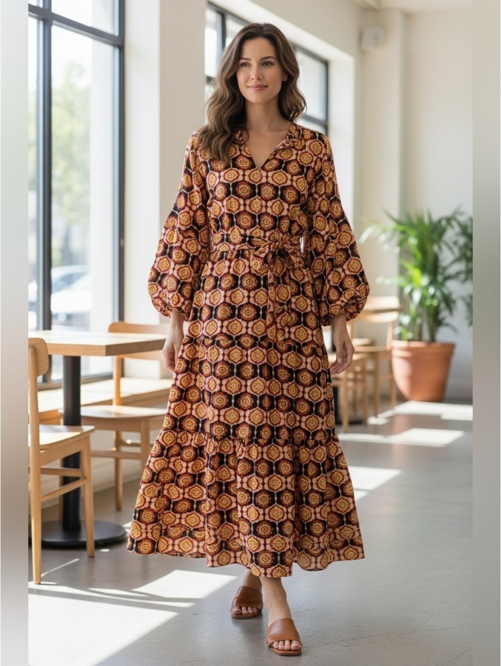 Medium Tuckernuck Beach Honeycomb Bloom Marisol Tie-Waist Caftan - Picture 9 of 10